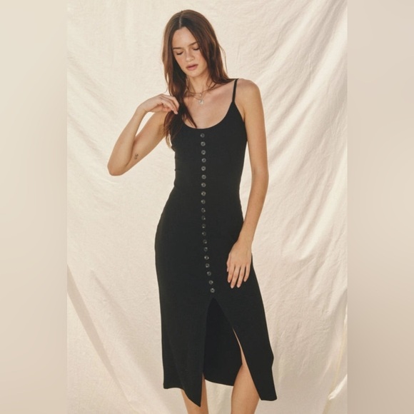 Pink Lily Dresses & Skirts - PINK LILY, MIDI Dress, Button Detail Ribbed, Black